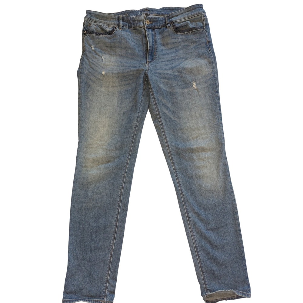 White House Black Market The Skinny Jeans Medium Wash Distressed Size 12